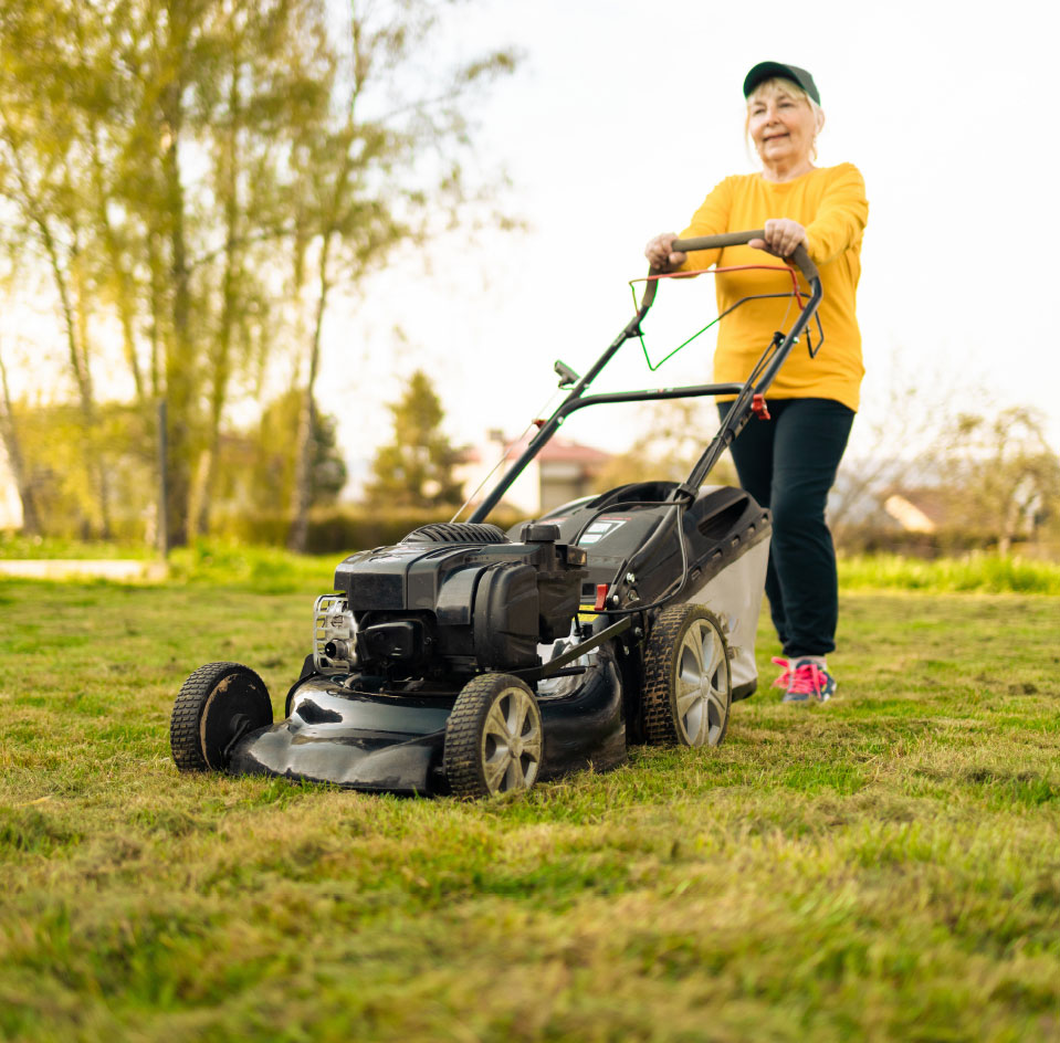 pricing woman mowing lawn