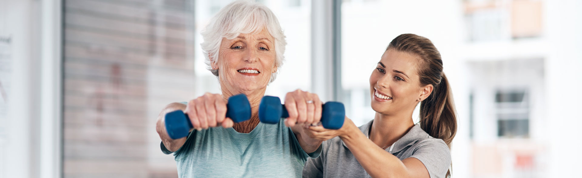 header two women one exercising