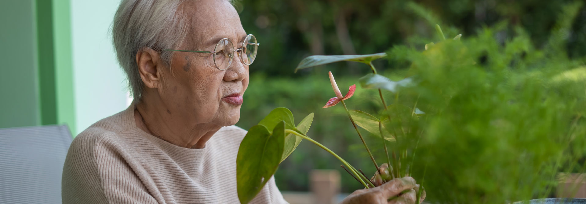 asian lady in garden